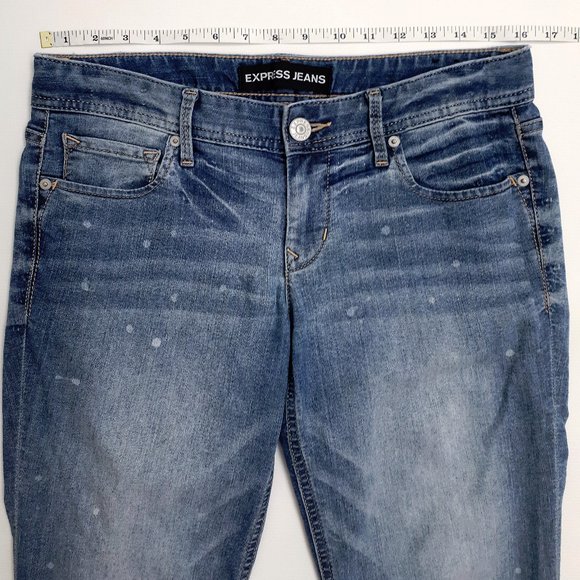 EXPRESS Stella Low Rise Cropped Skinny Jeans in Distressed Medium Wash 90094 - Picture 4 of 13